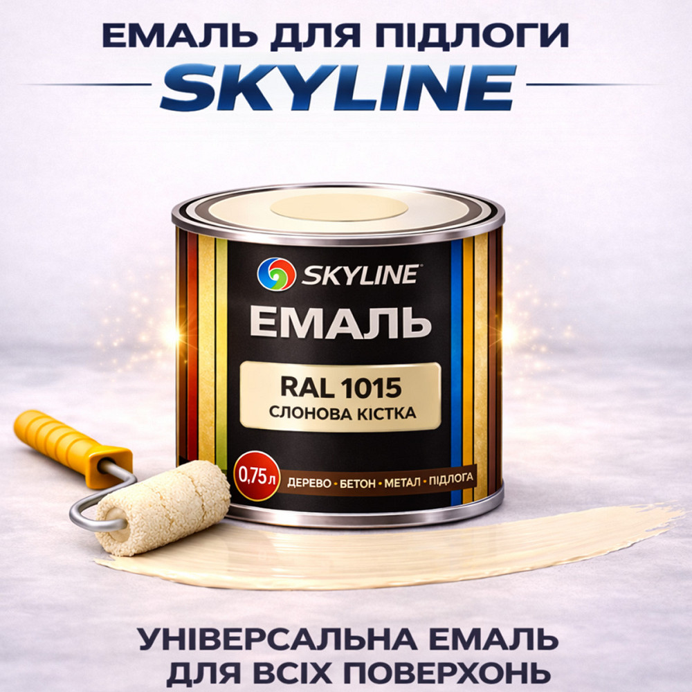 Краска для пола SkyLine RAL 1015 Слоновая кость акриловая эмаль, износостойкая, влагостойкая, без запаха для бетона и дерева 0.75л Харьков - изображение 1