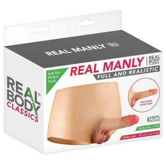 Силиконовые трусики с фаллоимитатором Real Body Real Manly, L/XL, цельная конструкция, для нее Sex Aura Киев