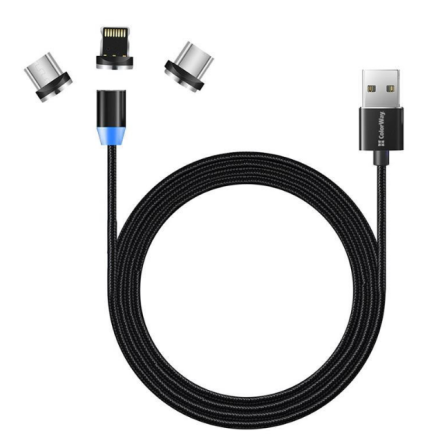Кабель USB 3в1(Lightning/Micro USB/Type-C) ColorWay CW-CBUU020-BK 2,4A магнітний 1м чорний Житомир