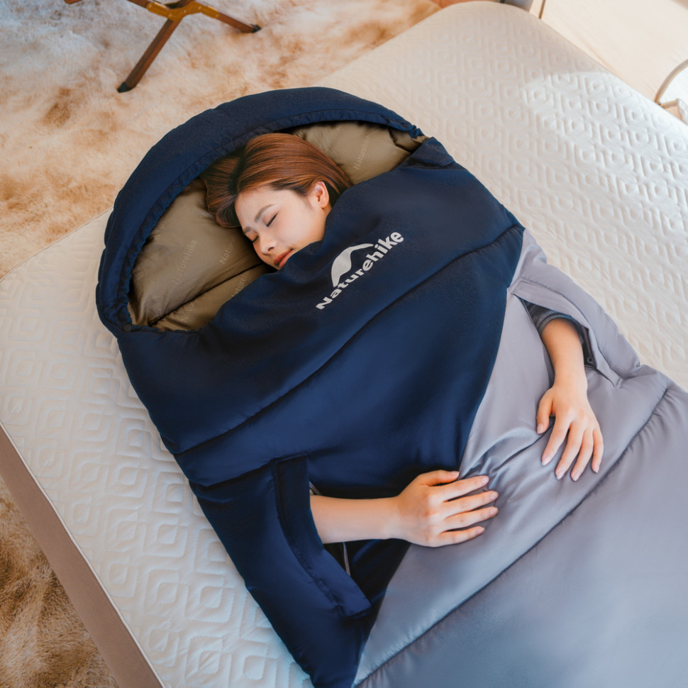 Спальний мішок з капюшоном Naturehike Sunny Day PL02 U450 CNK2550WS028 (3.9 °C) правий Коричнево-зелений Вінниця - фото 7