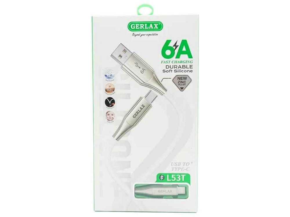 Кабель USB - Type-C L53T 6A силіконовий білий 1м ТМ GERLAX Київ - фото 1