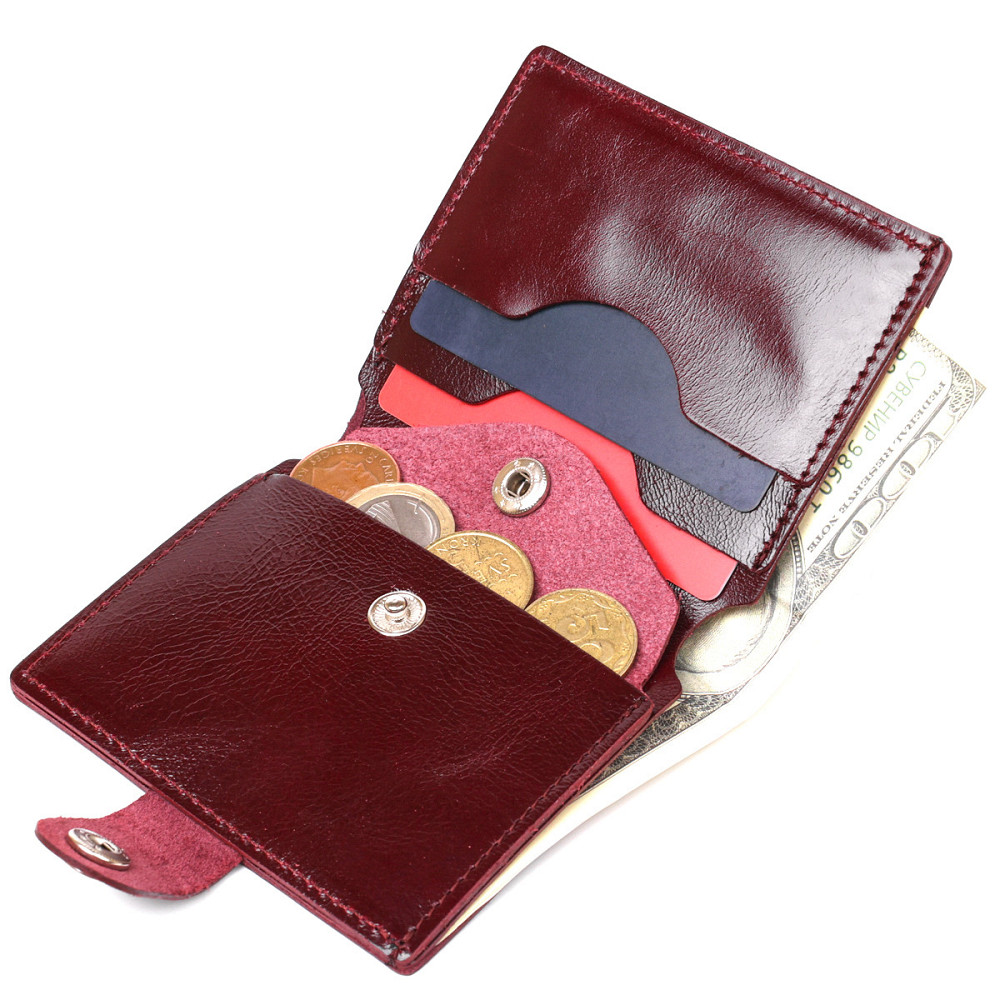 Жіноче глянсове шкіряне портмоне Бордовий (SHVIGEL) Київ - фото 1