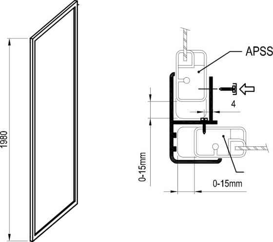 Неподвижная стенка для душа APSS- 90 198 Белый SystemPARENT Киев