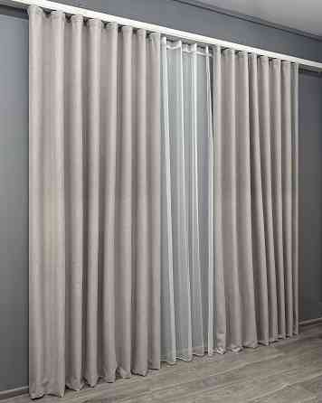 Комплект штор VR-Textil 100% блэкаут ASHEN NIGHT 150х270 2шт и Тюль 500х270 1847ш-1153т тауп с белым 71-084/4 Киев