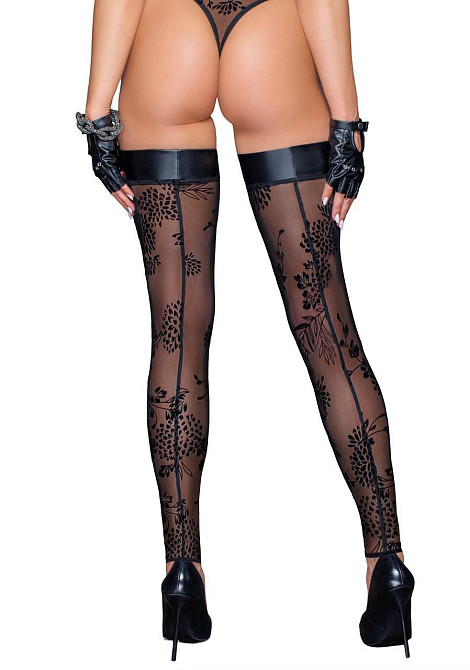 Чулки без мыска Noir Handmade F243 Tulle stockings with patterned flock embroidery, 3XL Sex Aura Киев - изображение 2