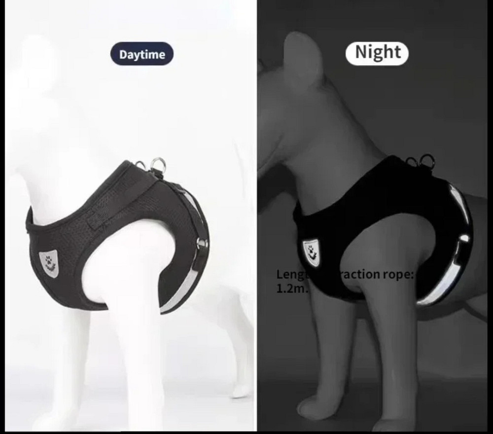 Светоотражающая шлея для собачек и кошек с поводком тканевая в сеточку S черный Киев - изображение 6