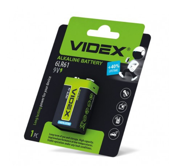 Батарейка лужна 9V/6LR61 (бл-1шт) Videx Житомир - изображение 1