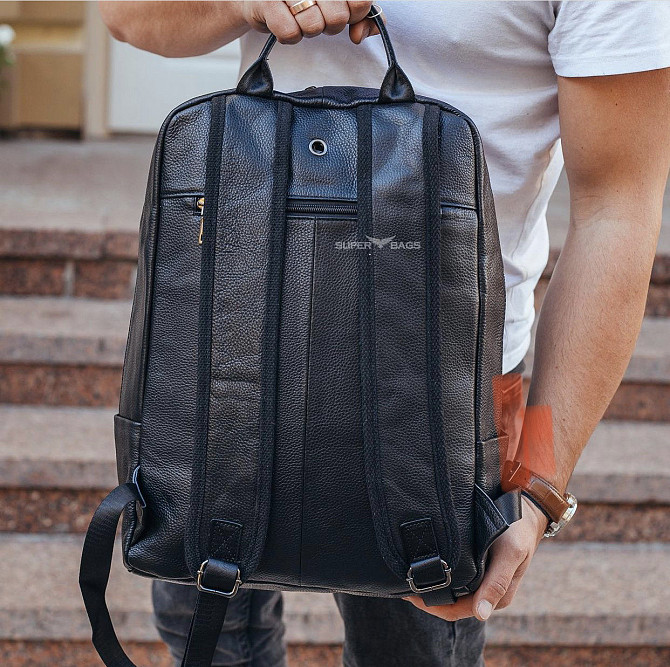Мужской рюкзак кожаный городской для ноутбука черный Tiding Bag B2-884371A Каменское - изображение 7