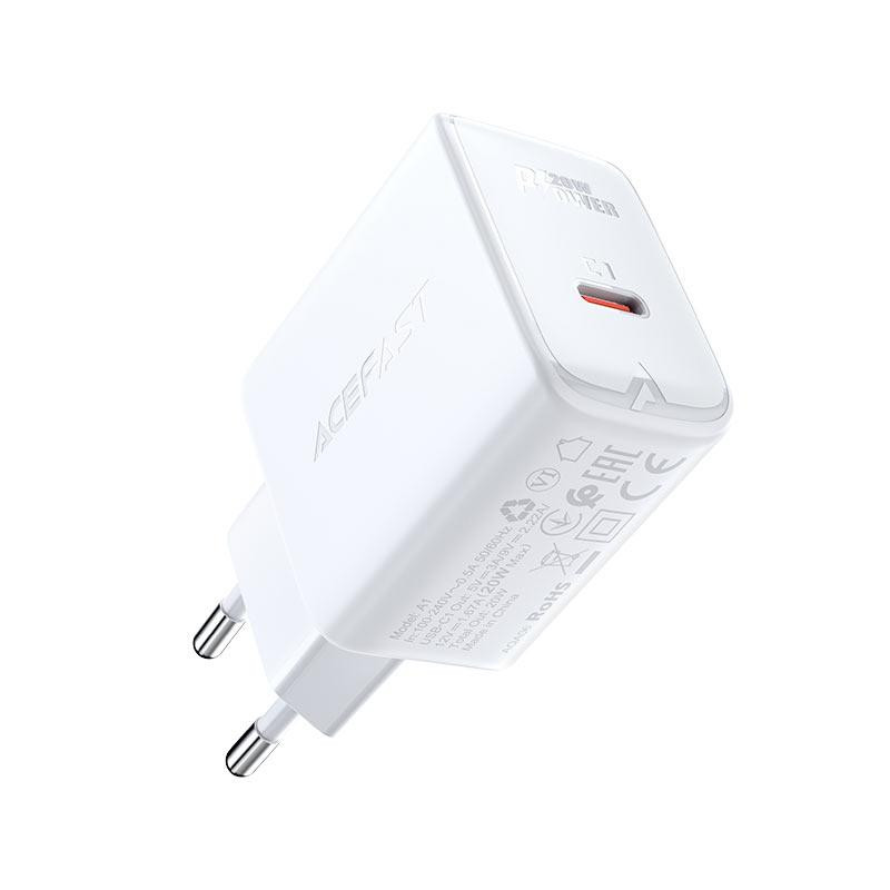 Мережевий зарядний пристрій ACEFAST A1 PD20W single USB-C charger White Одеса - фото 1
