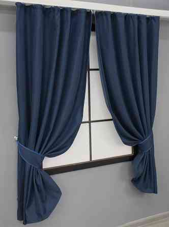 Комплект коротких штор VR-Textil Льон-блекаут Льон Мішковина № 1360ш Темно-синій 130х170см 2 шт (35-0104) Київ