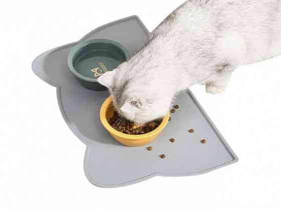 Коврик под миску для кошек и собак Ушки, Нескользящий силиконовый коврик-подставка под миски для собак и кошек с приподнятыми краями, водонепроницаемы Винница