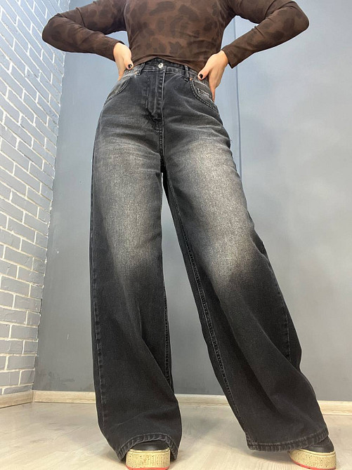 Джинсы женские Its Basic 2452 baggy jeans палаццо широкие от бедра вареные черные, черный, 38, 38, 7 Одесса - изображение 1