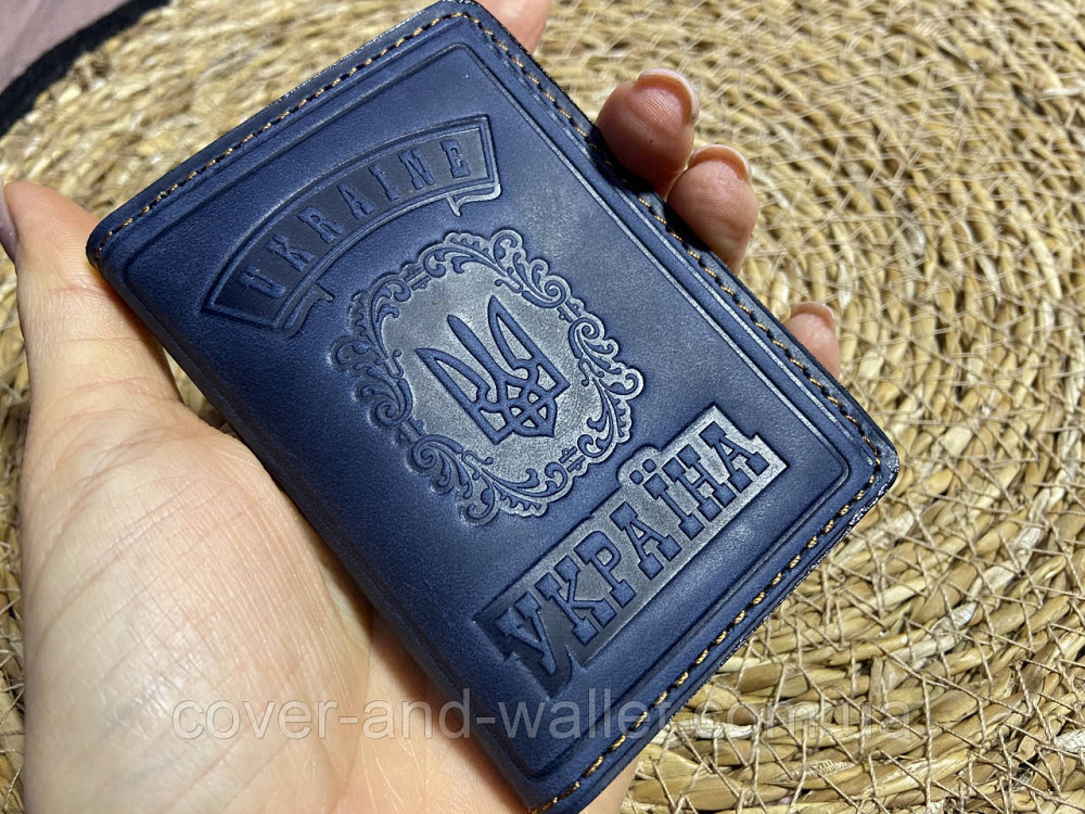Красивая кожаная обложка на id паспорт и авто документы синего цвета Киев - изображение 2