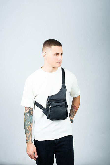 Сумка-слінг із натуральної шкіри, сумка через плече чоловіча SL017 (Чорна) Суми - фото 4