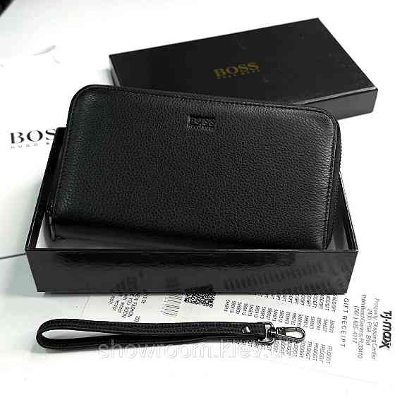 Кожаный брендовый кошелек клатч на два отделения Boss (6614) Киев