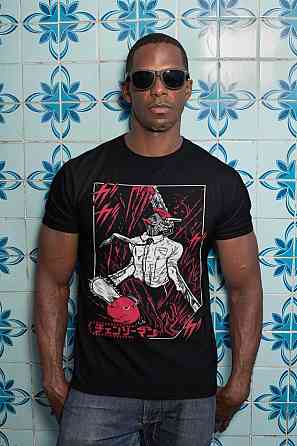 Футболка з аніме принтом Людина-бензопила оверсайз (S/M/L) Чорний AnimeJ0551 Дніпро