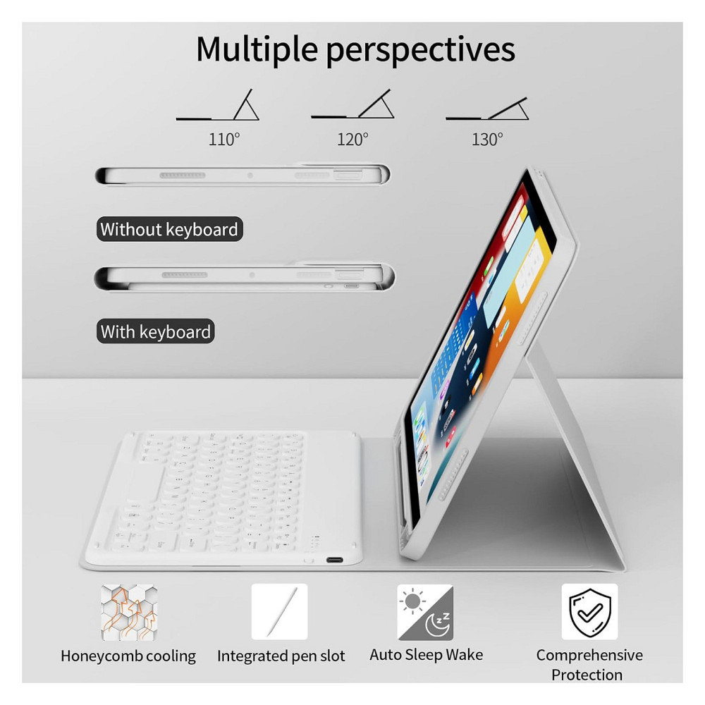 Чохол з клавіатурою кейс GKABXY для iPad A16 10th/11th 10.9/11 дюймів 2022 2025 Bluetooth RGB підсвітка Type-C сірий PU TPU Київ - фото 7