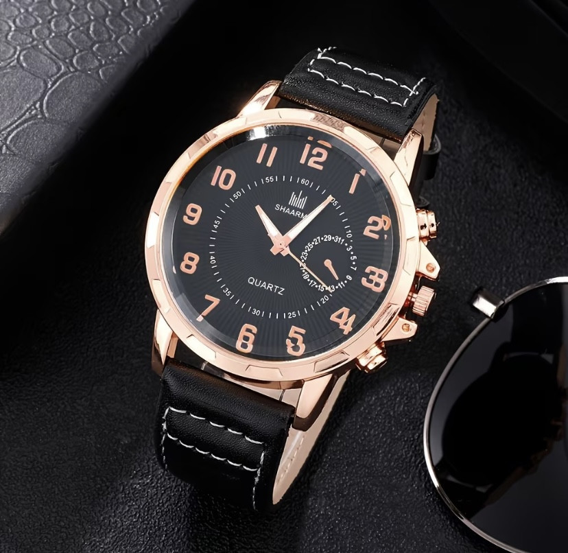 Подарунковий набір для чоловіків 6 в 1 годинник окуляри ручка ремінь гаманець брелок чорний З ДЕФЕКТОМ КОРОБКА Київ - фото 2