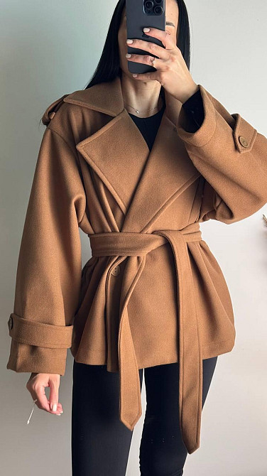 Стильний жіночий тренч-пальто з пальтової тканини без підкладки турецький кашемір моко Одеса - фото 9