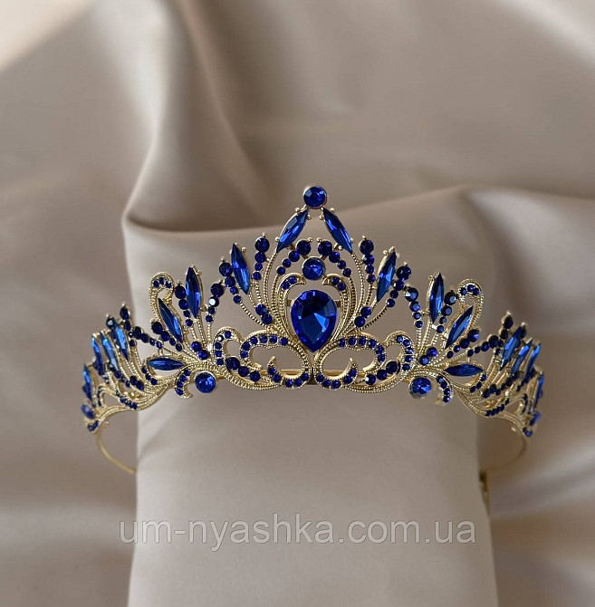 Диадема на обруче Корона синяя с камнями Кривой Рог - изображение 1