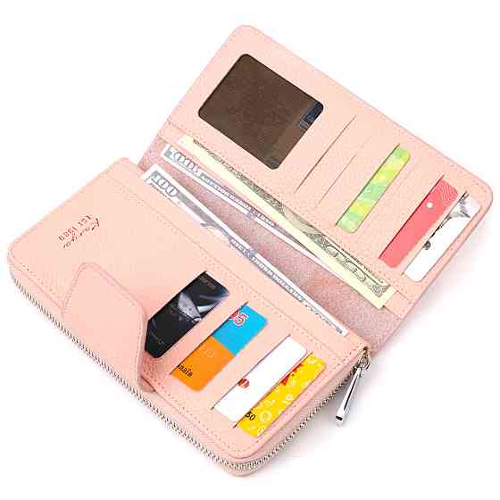 Удобный вертикальный женский кошелек из натуральной кожи KARYA 21158 Розовый Киев