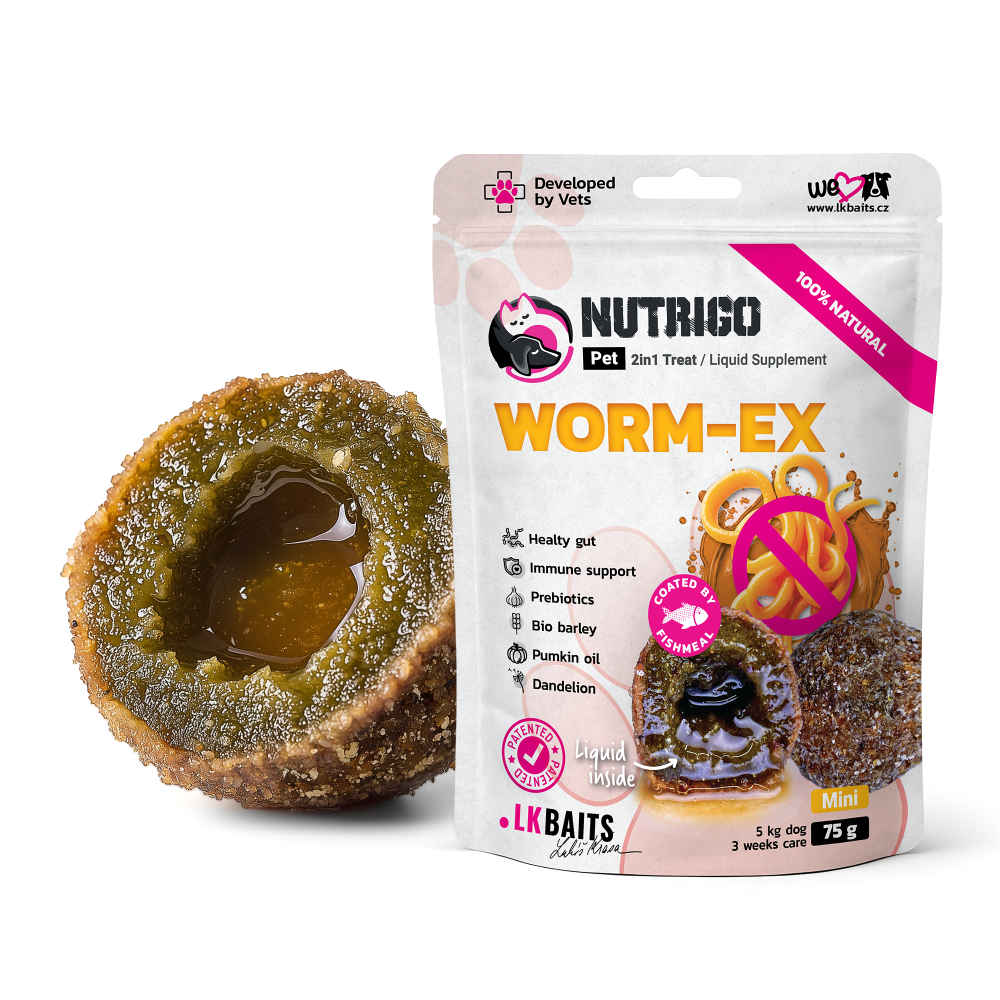 LK Baits Pet Nutrigo Worm-Ex Mini Функціональні ласощі для собак дрібних порід з рослинним комплексом для кишківника (Ø 15 мм), 75 г Київ - фото 1
