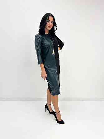 Платье миди с экокожей Martina 46-48, Темно-зеленый Киев