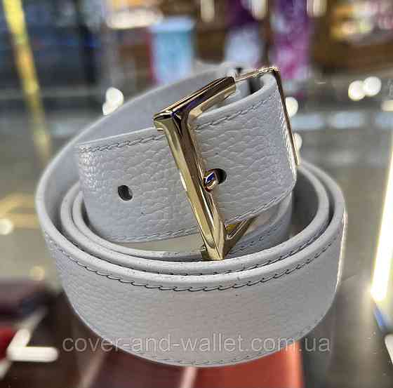 Белый женский ремень из итальянской кожи с золотистой пряжкой 30 мм PS Leather Киев