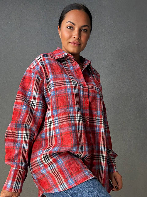 Сорочка жіноча YZY 7765 в клітинку оверсайз широка варена, червоний, one size Київ - фото 7