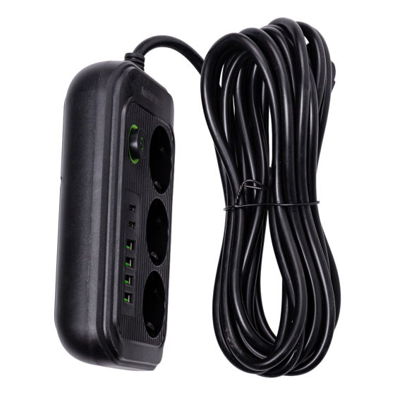 Yiwu Мережевий фільтр кабель 4.75 м подовжувач F16 на 3 розетки 4 usb 2 type-c та кнопкою відкл Коломия