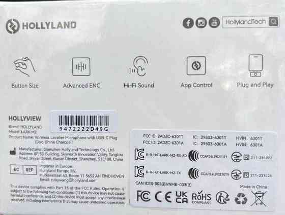 Безпроводные Наушники Hollyland Lark M2 для Android и iPhone 15, 16. Киев