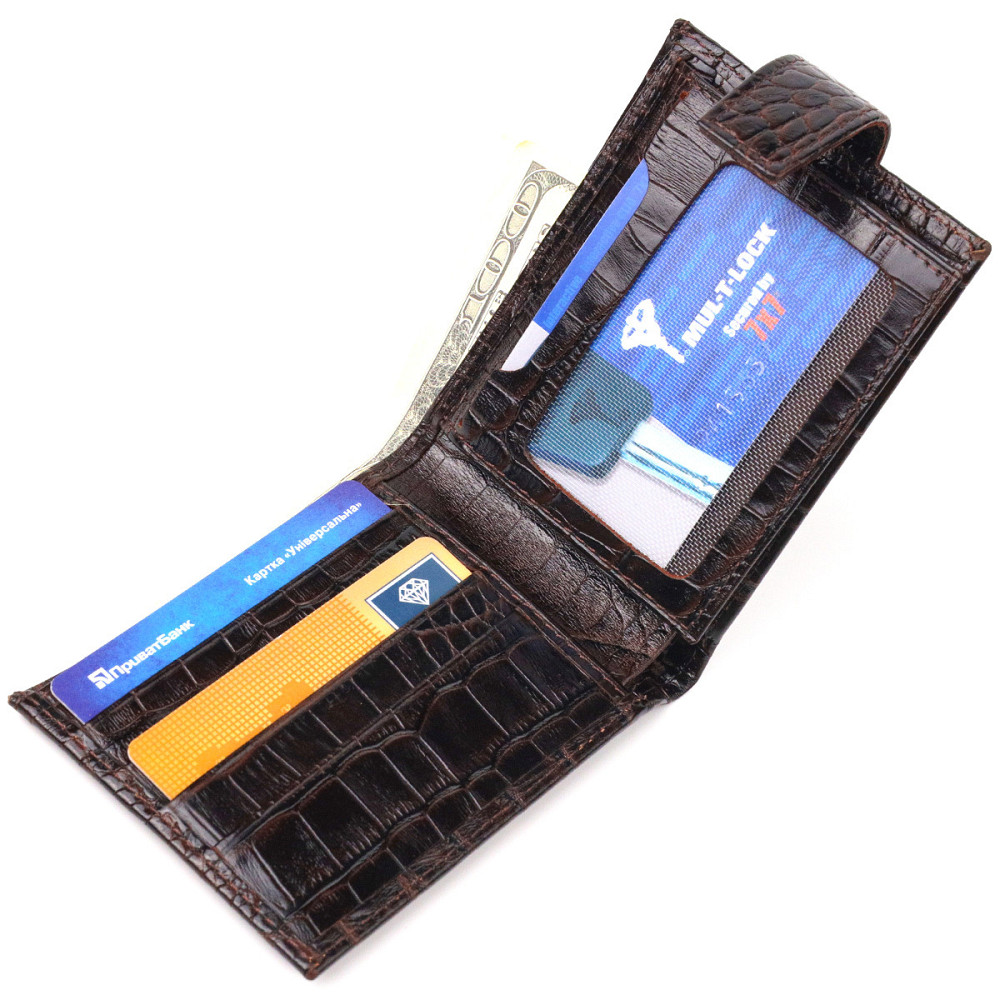 Оригінальний чоловічий гаманець із натуральної фактурної шкіри Коричневий (CANPELLINI) Київ - фото 10