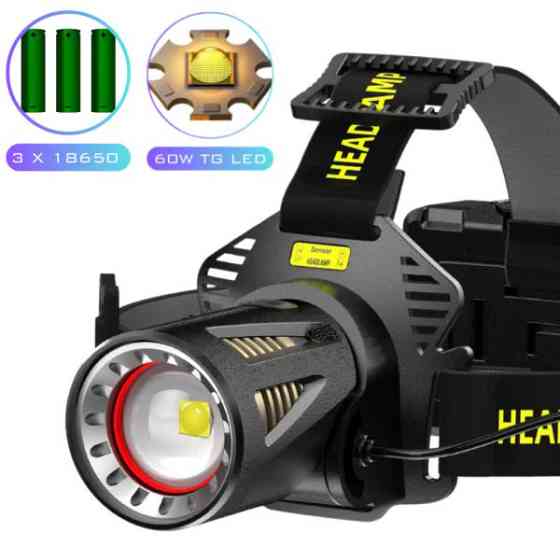 Фонарь налобный H610-WHITE LASER LED PM50-TG, сенсор движения, 3x18650, Power Bank JN-69 Одесса
