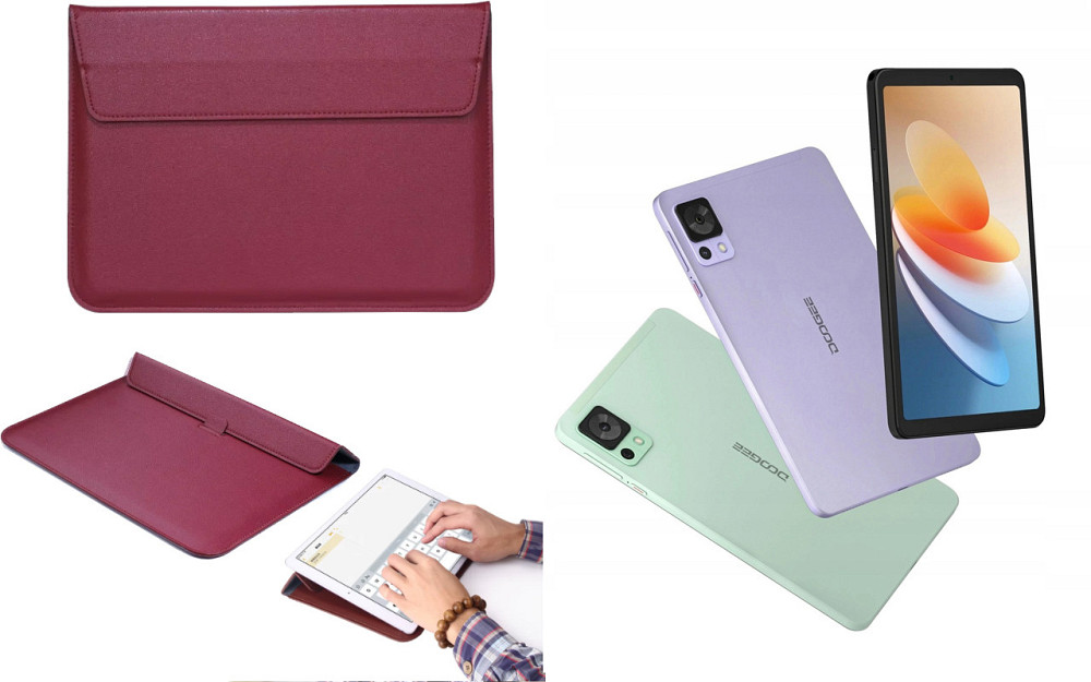Чохол-конверт VitoCase для Doogee T20 Mini, з функцією підставки для планшета Чорний Бордовий Київ - фото 1