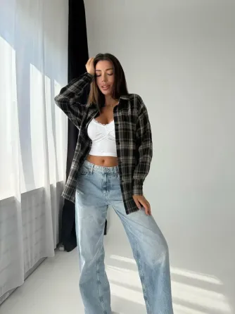 Жіноча повсякденна оверсайз сорочка у клітинку фланель Одеса