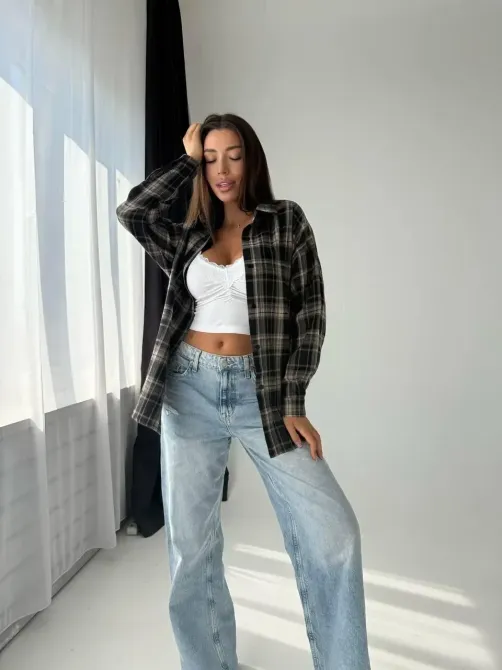 Жіноча повсякденна оверсайз сорочка у клітинку фланель Одеса - фото 3