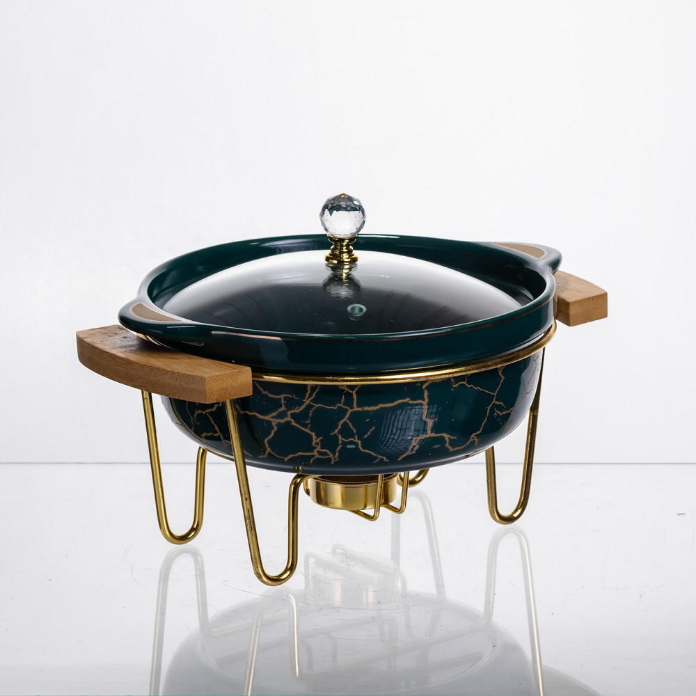 Мармит фарфоровый настольный круглый 800 (мл) с подогревом Зеленый мрамор LC-713 Киев - изображение 2