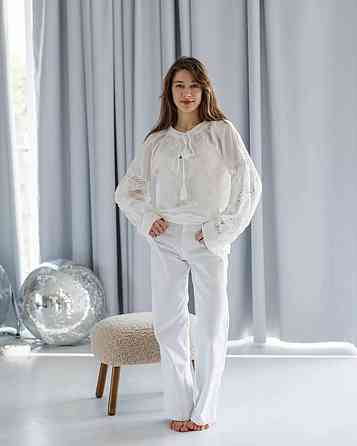 Женская праздничная белая вышиванка с завязками 80% хлопок, 20% полиэстер 46 Одесса