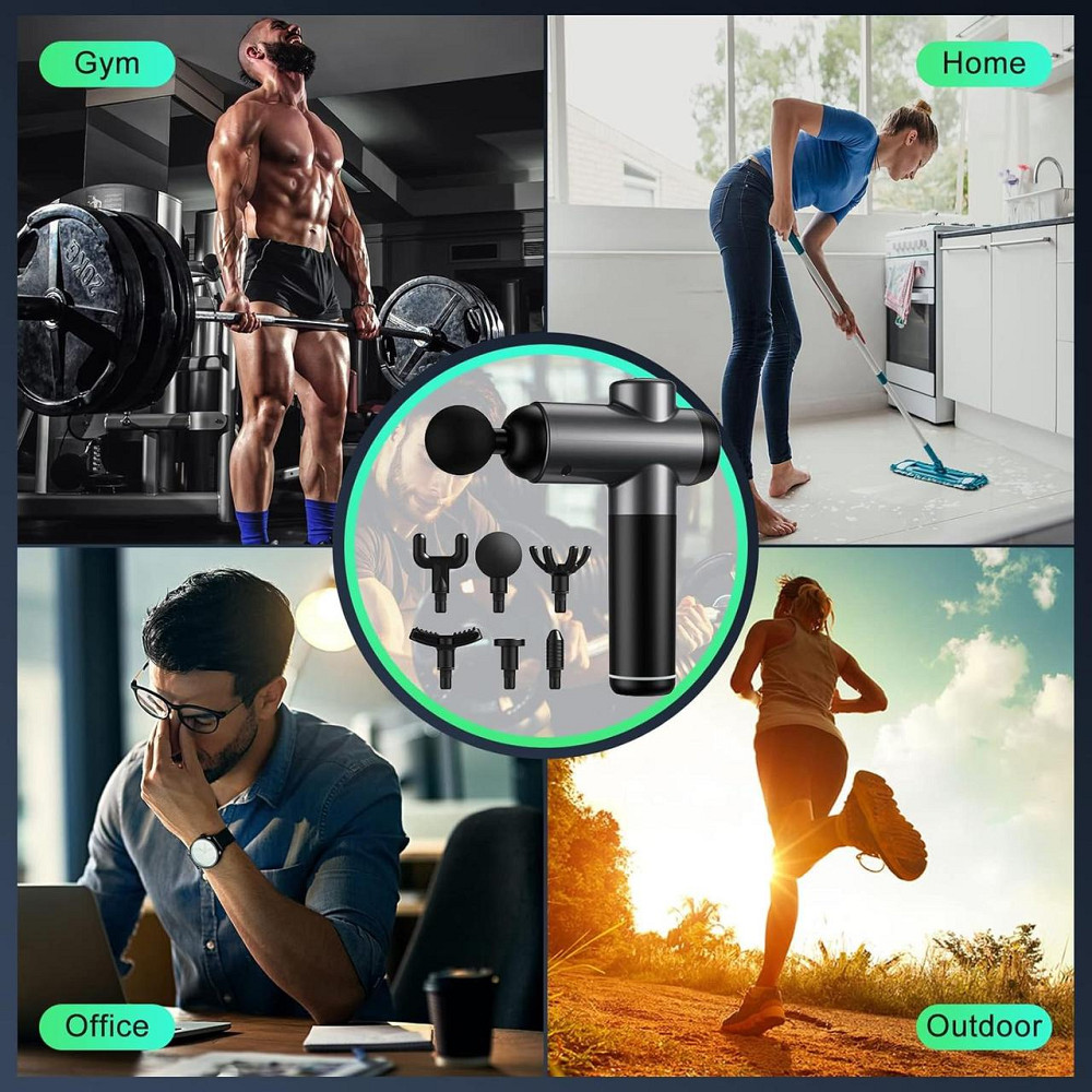 Перкуссионный ручной массажер Massage Gun BDBKMG, мышечный массажный пистолет, 99 режимов, 6 насадок, Черный Киев - изображение 7