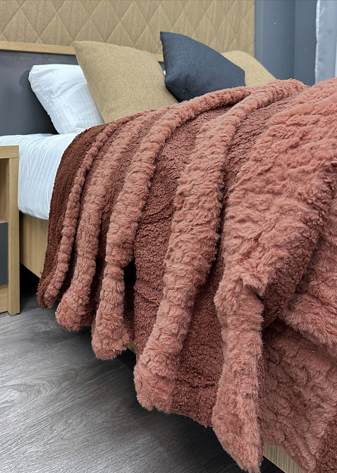 Плед 200х230 см (+-10см) Рогожка на овчині "Тедді" колір бургунді (87-294) Київ - фото 6