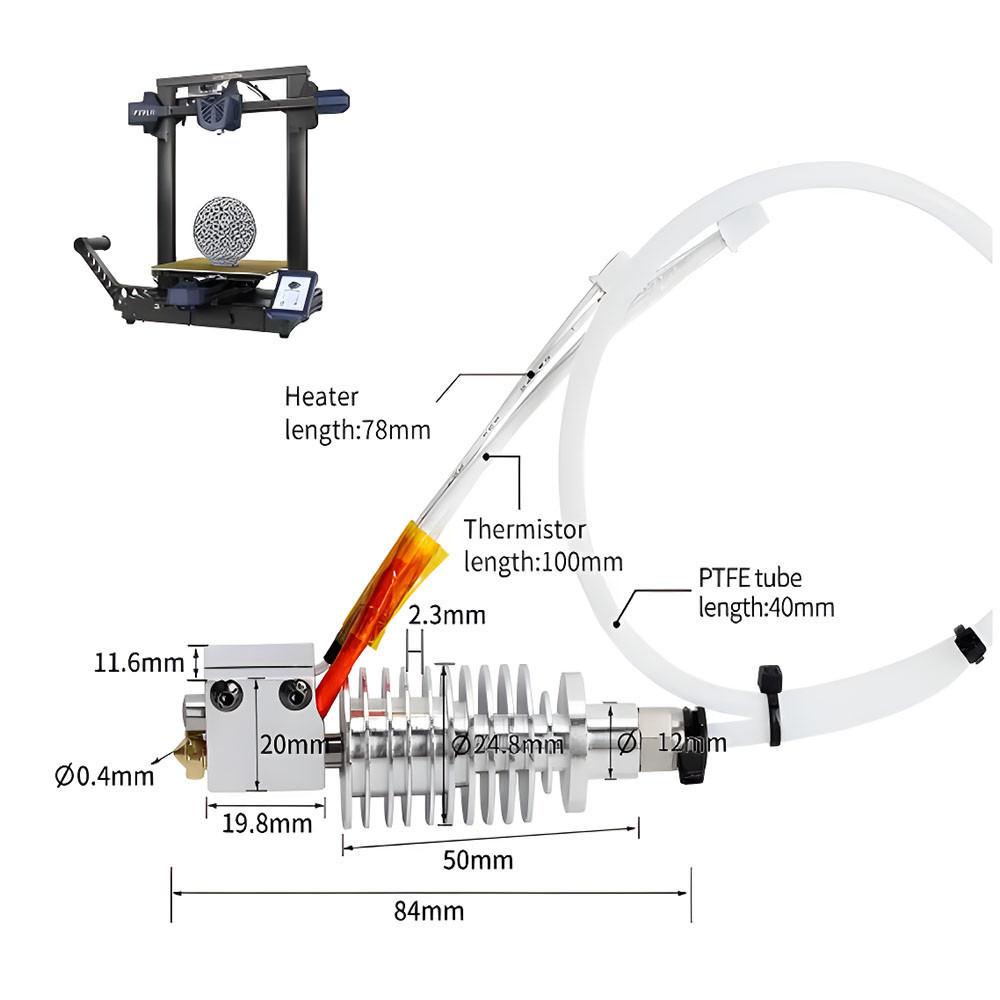 Хотенд KINGROON E3D V5-vyper  с радиатором для 3d принтера Anycubic Vyper плюс носок и 4 сопла Киев - изображение 5