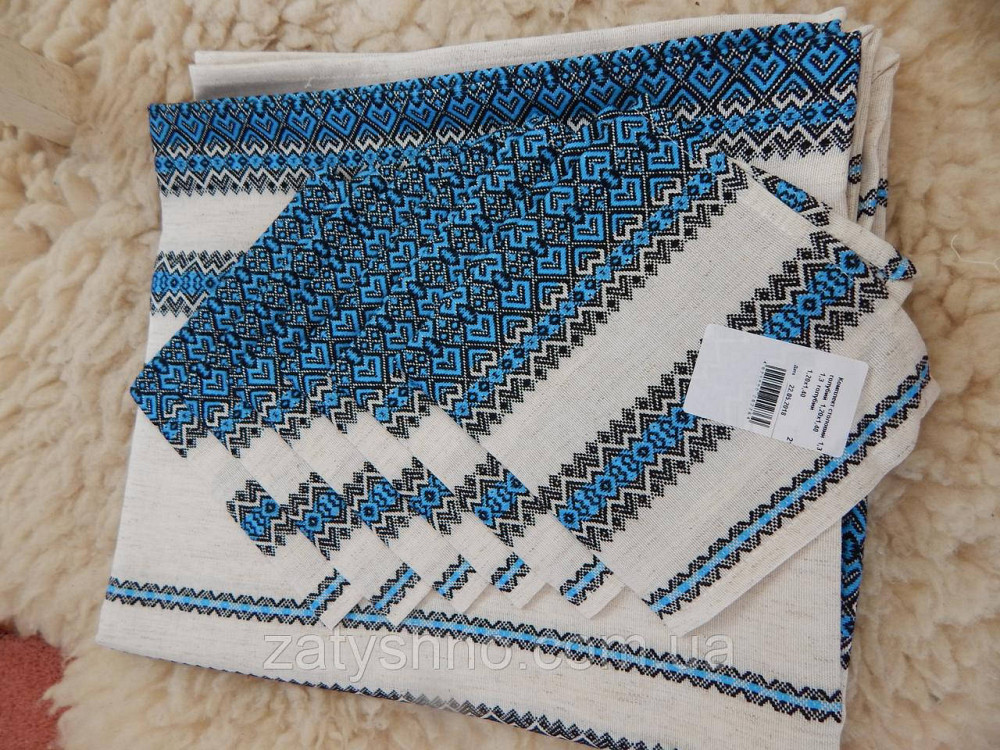 Вышитая синяя  скатерть и салфетки, машинная вышивка Киев - изображение 4