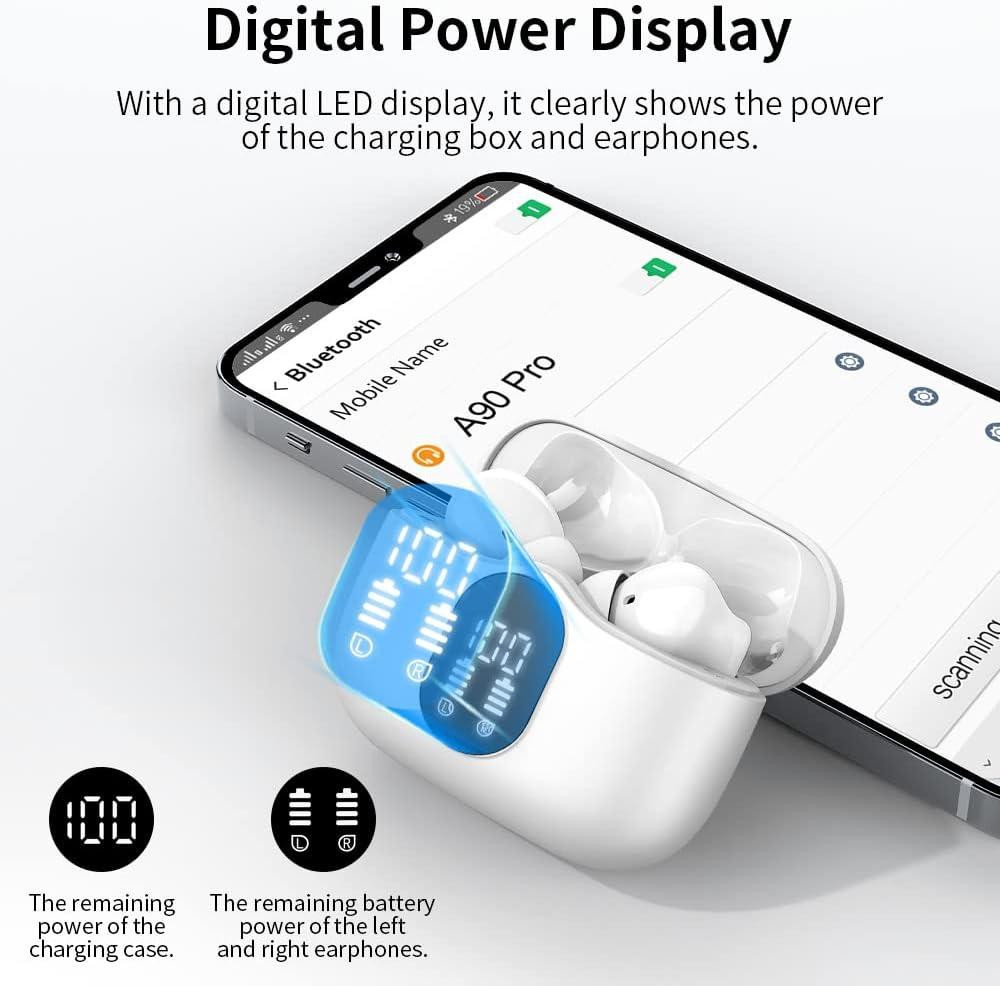 Беспроводные наушники Btootos A90 Pro Bluetooth 5.3 TWS | ENC, HD-микрофон, LED-дисплей, IP7, 36 часов, белые Киев - изображение 7