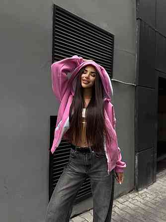 Жіноча стильна тонка з вушками, тренить на флісі Рожевий Одеса