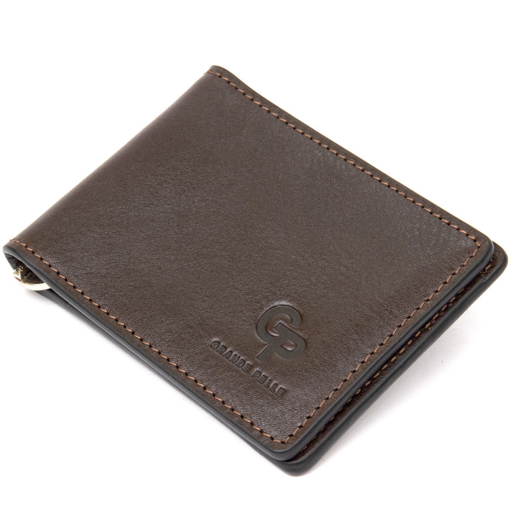 Мужской кожаный зажим для денег GRANDE PELLE 11478 Коричневый Киев - изображение 10