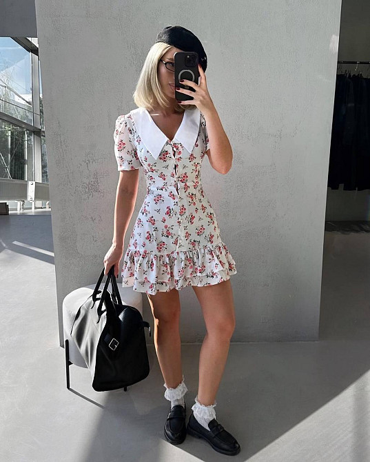 Жіноча принтована міні сукня на гудзиках з білим коміром турецький штапель / софт Одеса - фото 1