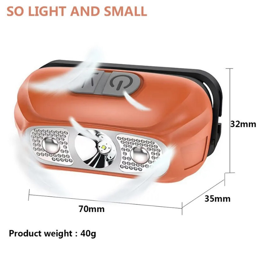 Налобный фонарик на аккумуляторе с зарядкой USB, оранжевый, фонарь для рыбалки,фонарик на голову, 4 режима Киев - изображение 7