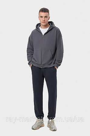 Костюм мужской худи на молнии темно-серый и брюки черные RAY PREMIUM LOOSE U0809 (U0809M-Dark Grey-Black) XXL Киев - изображение 1