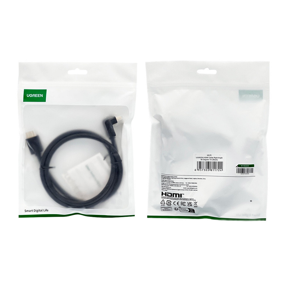Кабель HDMI 4K UGREEN 90° Черный 1м Киев - изображение 2