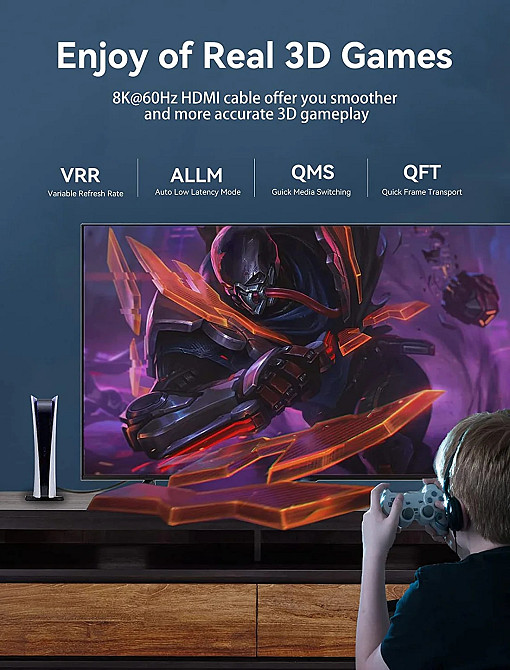 Кабель HDMI M - M, 1.5 м, V2.1, 8K 60Гц обплетення, Blue Aluminum Alloy Type Vention Винница - изображение 5